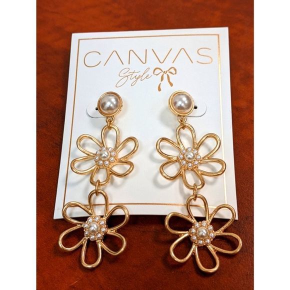 Pearl and Flower Drop Earrings - Picture 3 of 4